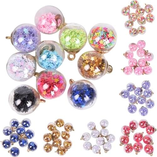 10PCS Colorful Transparent Glass Ball Star Charms Pendant Finding For Hair Jewelry Accessories Earring Charms