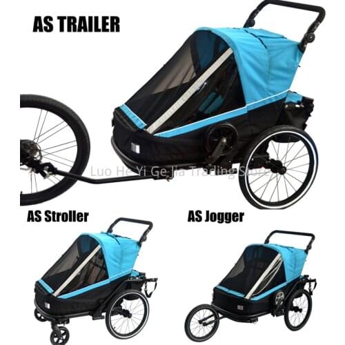 3 in 1 Double Kids Bike Trailer Convert to Twins Stroller Or Baby Jogger with Aluminium Alloy Frame