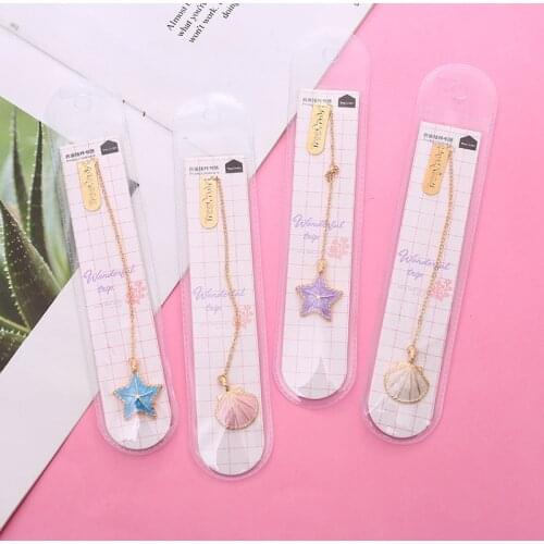4Pcs/Set Wonderful Starfish Shell Metal Pendant Bookmark Book Holder Message Card Gift Stationery