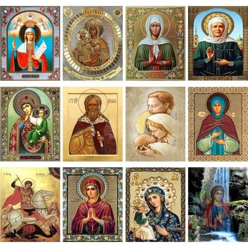 5D DIY Diamond Painting Cross Stitch Full Round Picture Religion Icon 5d Diamond Embroidery Mosaic New Year Decoration Gift