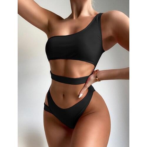 Irregular Hollow Out Swimwear Women 2021 Sexy One Piece Swimsuit Female One Shoulder Bodysuit Monokini Bather Bathing Suits Swim