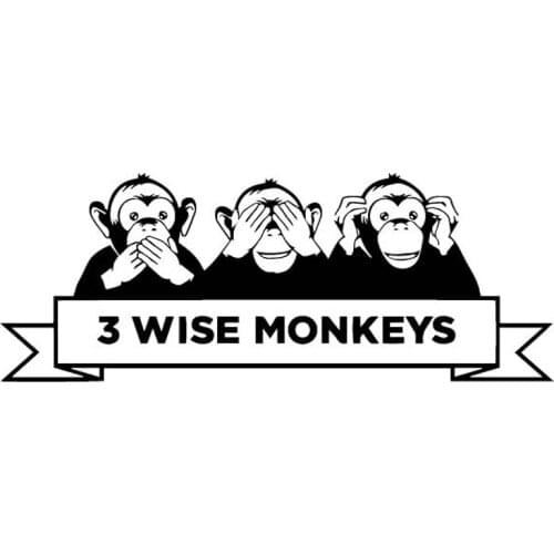 Car Stickers WISE MONKEYS PVC Decals Creative Decoration Car Body Stickers Creative Waterproof Sunscreen Black/white,18cm*7cm