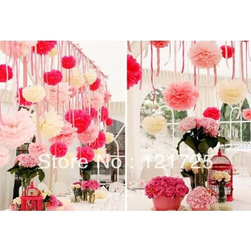 Free Shipping 6"(15cm) Tissue Paper Pom Poms Party Wedding Shower Flower Balls Decoration