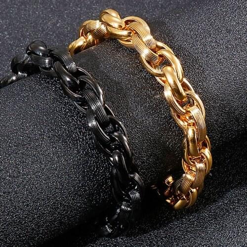 Punk Men Women Black Gold 316L Stainless Steel Wrist Bracelet Bangle Gift 11mm*22cm Free Shipping Vinking Jewelry