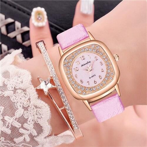 Women Square Arabic Numbers Watch Casual Luxury Leather Starry Sky Rhinestone Watches Gift Clock Montre Femme Reloj Mujer