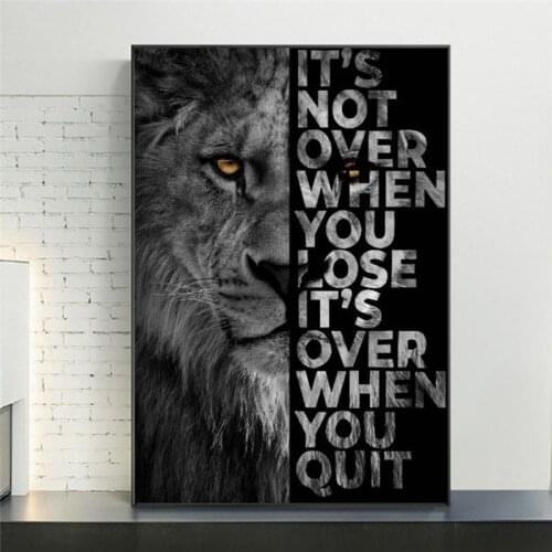 Black Lion with Inspirational Words Wall Canvas Art Painting Posters And Prints on Canvas Art Picture for Living Room Home Decor