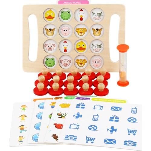 Memory Chess Animal Number Block Wooden Board Matching Game Intelligent Kids Toy