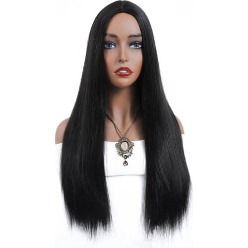 Ombre 99J 27 Long Straight Hair Heat Resistant Synthetic Hair Wigs 30inch Middle Part Natural Black Daily Wigs For Women