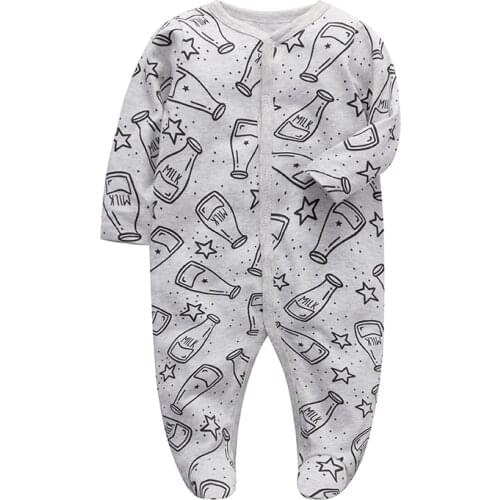 Newborn Jumpsuits For Boys And Girls Long Sleeved Milk Bottle Print Cotton Footies Pajama New born Sleep Play Newborn Clothes