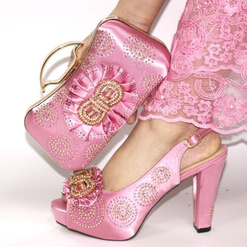Doershow Italian Matching Shoe and Bag Set pink Italian Shoes with Matching Bags High Quality Wedding Shoes and Bag ! SIM1-39