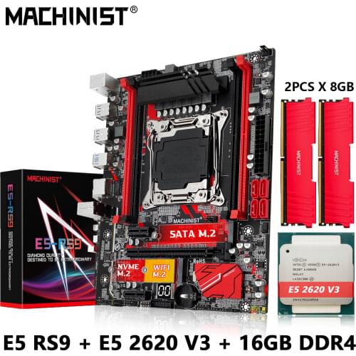 Machinist X99 Motherboard LGA 2011-3 Set Kit Intel Xeon E5 2620 V3 CPU Processor DDR4 2*8GB 2133MHz Memory RAM X99-RS9
