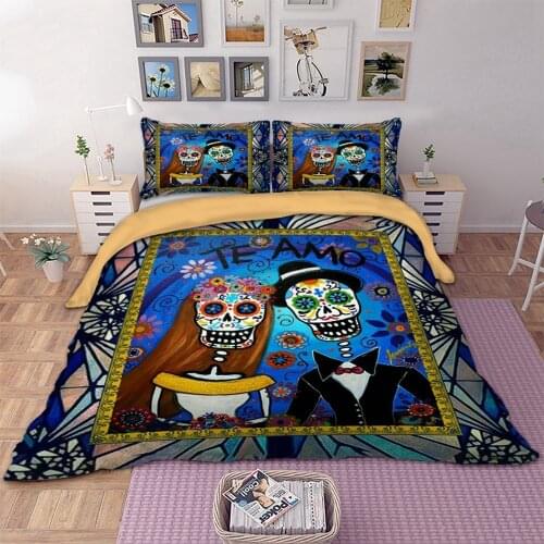 Teamo skull Bedding Set Queen Size wedding skulls Duvet Cover Bedclothes 3pcs Home Textiles Dropshipping