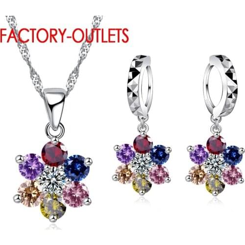 Pendant Necklace Hoop Earrings Jewelry Set 925 Sterling Silver Austrian Crystal Romantic Style Lovers' Gift For Party Engagement
