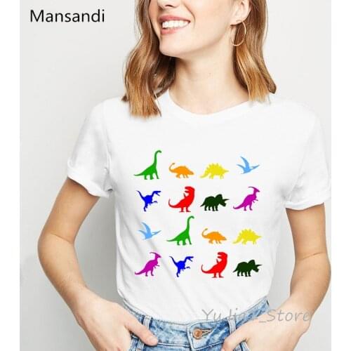 Colorful dinosaur/bird/dolphin/cat/dog animal print t-shirt women clothes 2019 funny vogue t shirt femme harajuku shirt tops