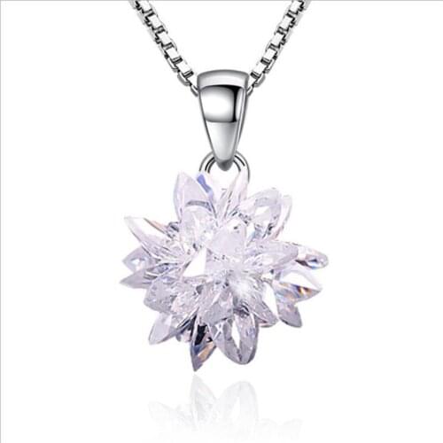 LUKENI Clear Crystal Flower Female Pendants Necklace Girl Jewelry Charm Silver 925 Choker Necklace For Women Accessories New