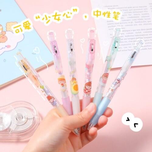Cute Cartoon Neutral Pen Students Ins Girl Heart Press Type Office Pen School Supplies Kawaii Stationery Pen Korean Stationery