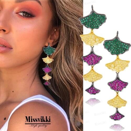 Missvikki Shiny Lucky ginkgo leaves Long Dangle Earrings For Women Bridal Wedding Girl Daily Party Fine Hot Jewelry High Quality