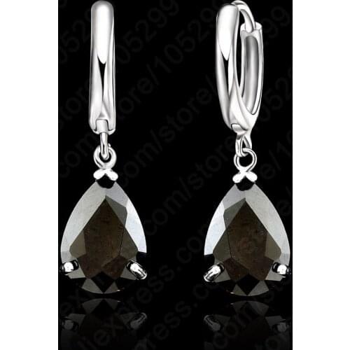 Fashionable Water Drop AAA Zircon Crystal Woman Lever Back Loop Earrings 925 Sterling Silver White Gold Color Jewelry