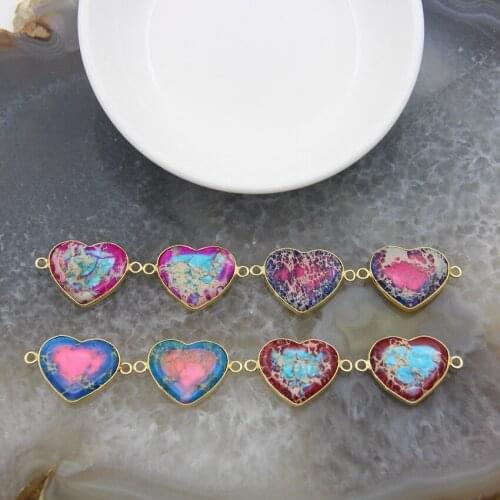 Trendy Emperor Stone Love Heart Shape Connector,Sea Sediment Imperial Jaspers,For Jewelry Making Necklace Bracelet Accessories