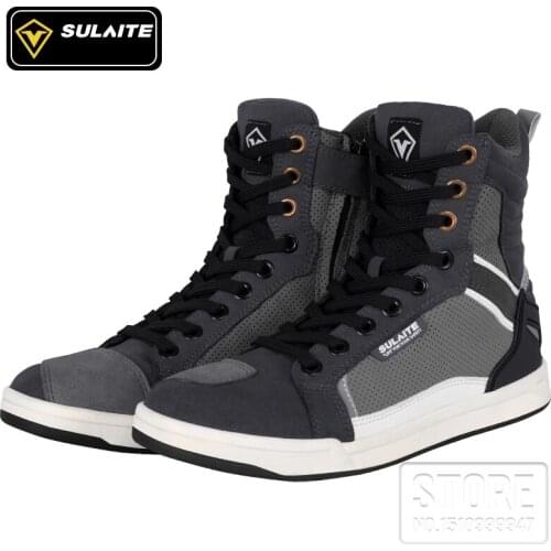 Men Motorcycle boots Breathable Anti-fall Rider Road Racing Casual Shoes Boots Gear Shift Rubber Sole Reflective Motorbike Shoes