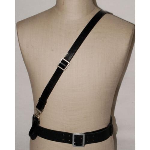 WWII 2 GERMAN OFFICER LEATHER BLACK CROSS STRAP SHOULDER & CROSS STRAP
