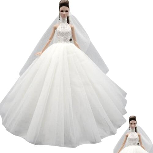 NK 1 Pcs Newest Doll Princess White Fashion Princess Dress Noble Wedding Dress For Barbie Accessories Doll Girl Gift 254B 10X