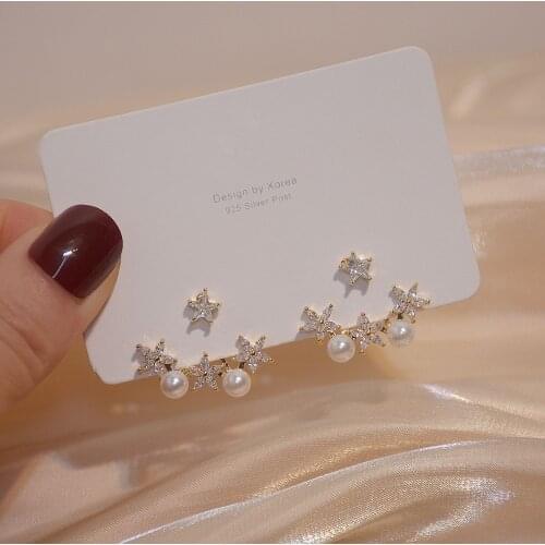 New Design Fashion Korea Jewelery Crystal Star Stud Earrings for Woman Holiday Party Exquisite Pearl Earring