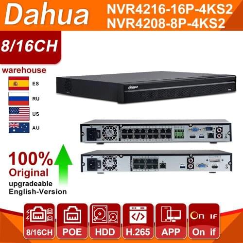 Original Dahua NVR 8CH 16CH 32CH 4K NVR4208-8P-4KS2 NVR4216-16P-4KS2 NVR4232-16P-4KS2 HDD PoE 4K H.265 For IPC IP Camera