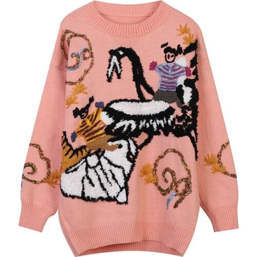 Thick Sweater Women Pullovers Loose Knit Tops Long Streetwear Hand-made Embroidery Casual Jumper Jersey 2021 Autumn Winter ins