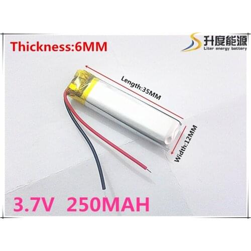 Polymer battery 250 mah 3.7V 601235 smart home MP3 speakers Li-ion battery for dvr,GPS,mp3,mp4,cell phone,speak