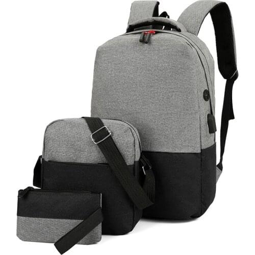 Backpack boys trend USB charging bag leisure three piece computer bag outdoor Backpack