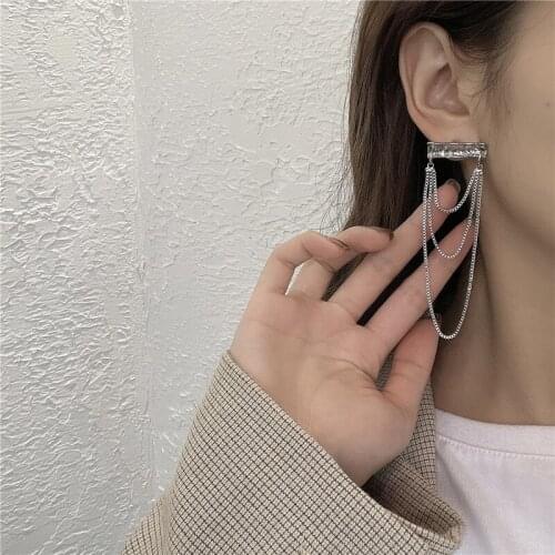 S925 needle chain earrings cold wind advanced sense earrings in 2021 new fashion temperament earrings clip no piercings for wome