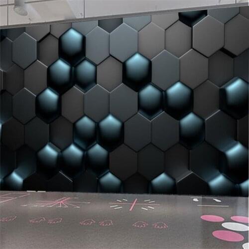 Modern Geometric 3D Blue Black Metallic Hexagons Photo Mural Wallpapers for Living Room Office Industrial Decor Wall Paper 3D