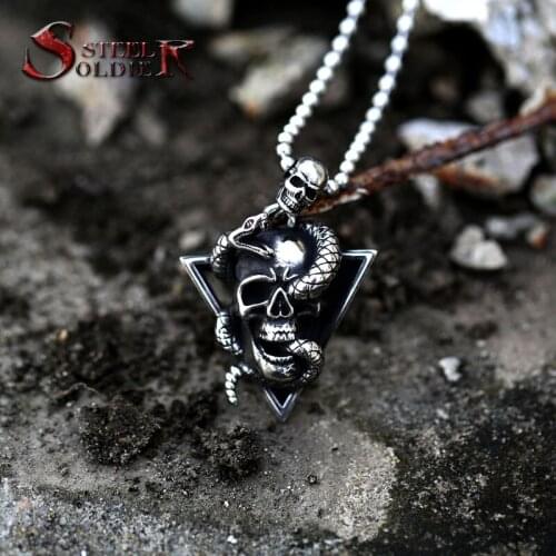 Steel soldier skull pendent serpent Stainless Steel chain collier gothique bijoux Punk cool Jewelry