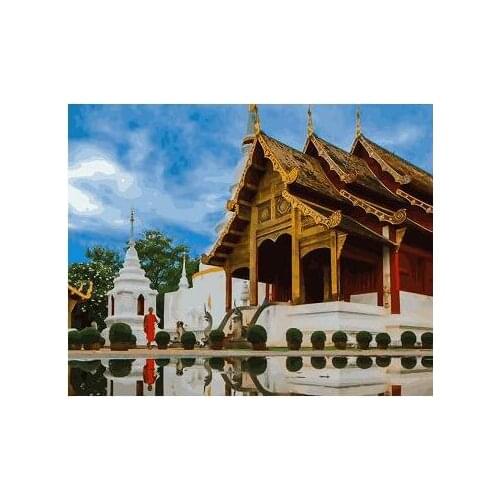 Thai Temple Buddha Statue Building Beach Thailand landscape DIY oil painting by numbers digital canvas painting for home decor