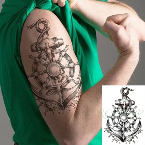Waterproof Temporary Tattoo Sticker Anchor Rudder Element Fake Tatto Flash Tatoo Back Arm Leg Body Art for Men Women