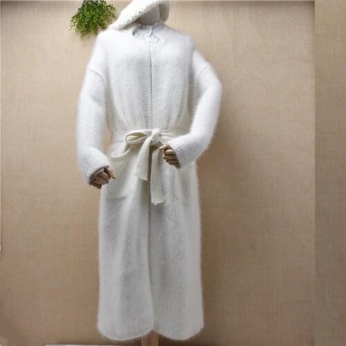 Winter cardgians Long style women femmn swing scarf collar mink cashmere rabbit hair knitted pockets loose coats long clothes