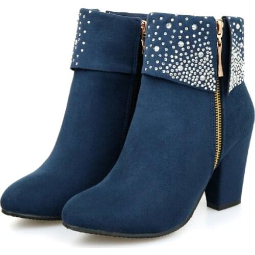 Women Shoes Boots Ankle Boots Round Toe High Heel Big Size Women Boots for Autumn Spring Red Black Blue Boots