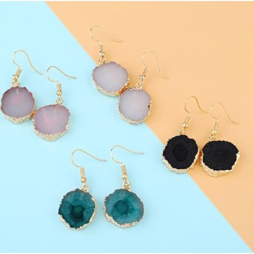 Dayoff Winter Woman Jewelry Irregular Resin Drop Earings For Women Handmade Boho Simulated Drusy Stone Dangle Earrings E375