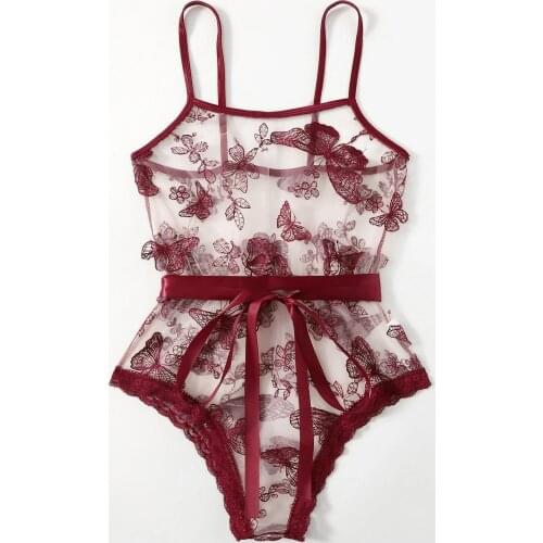 Sexy Lace Bodysuit Lingerie for Women Butterfly Embroidery Lingerie Camisole See Through Exotic Teddies One Piece Bodysuit