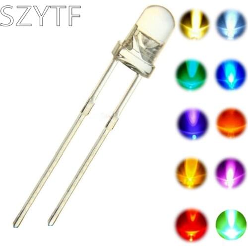 1000PCS 3mm LED Diode Kit 3 mm Light Emitting Warm White Green Red Blue Yellow Orange Purple UV Pink LED DIY