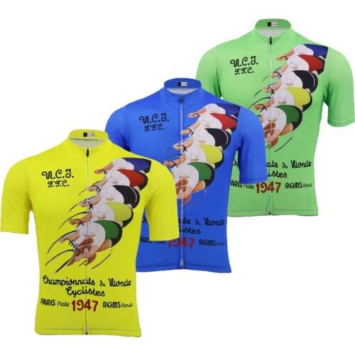 1947 classic cycling jersey men Short sleeve bike wear jersey ropa Ciclismo maillot outdoor blue yellow green cycling clothing