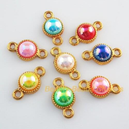 24 New Fashion Acrylic Flatback Charms Round Mixed Connectors Gold Color 10x18.5mm
