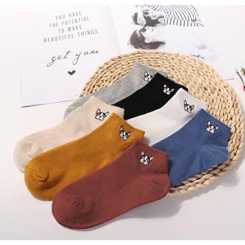 3pairs Kawaii Women Animals Cartoon Ankle Socks Comfortable Cotton New Fashion Embroidery High Quality Cute Dog Print Soft Socks