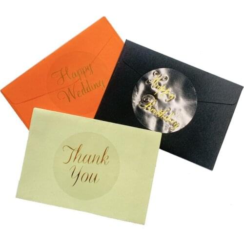 60pcs Transparent Bronzing Stickers stamping Round Thank You Happy Wedding Birthday sealing sticker big box package diameter 6CM