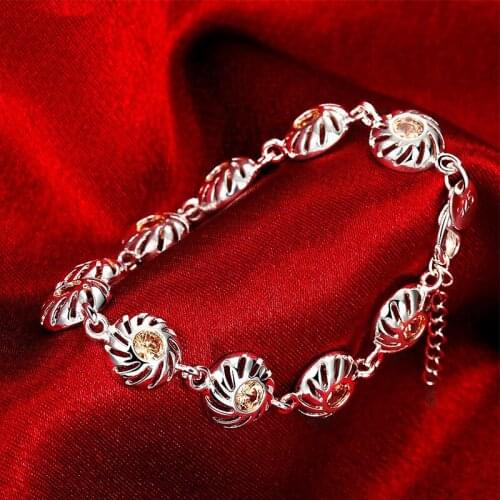 925 Silver Round Charm Bracelets For Women Wedding Jewelry Accessories