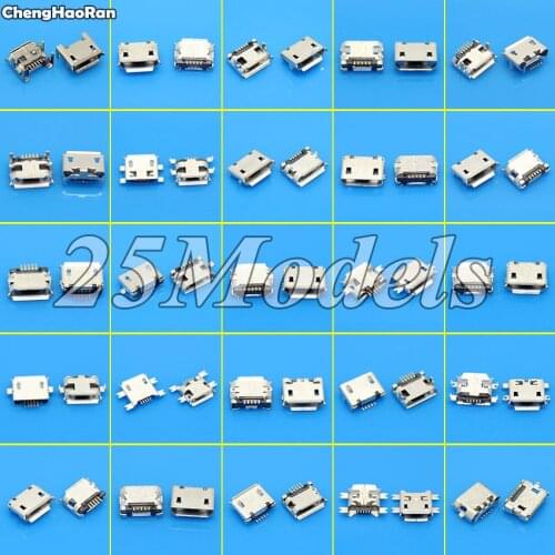 ChengHaoRan 25models Mini Micro USB Connector dc jack 5pin V8 port charging data plug socket for Xiaomi Lenovo Huawei ZTE mobile