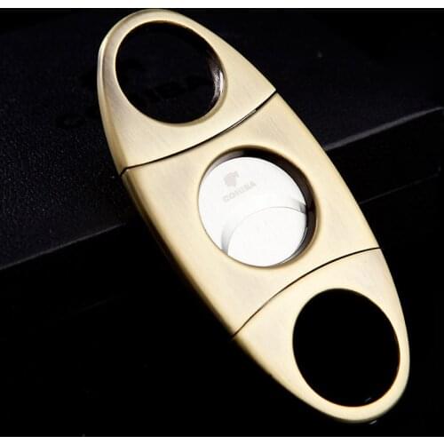 COHIBA Double Blades Gold Plated Cigar Cutter Stainless Steel Pocket Gadget Zigarre Knife Cuban Smoking Tool Guillotine 152WF