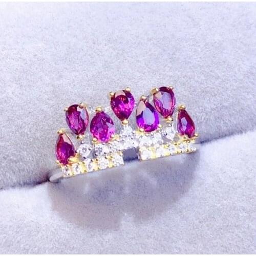 CoLife Jewelry Fashion Silver Crown Ring Natural Garnet Ring for Daily Wear 925 Silver Garnet Jewelry Gift for Woman