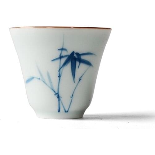Dehua Hand-Painted Bamboo Tea Cups Shadow Celadon Single Cup Chinese Kung Fu Teaset Accessories